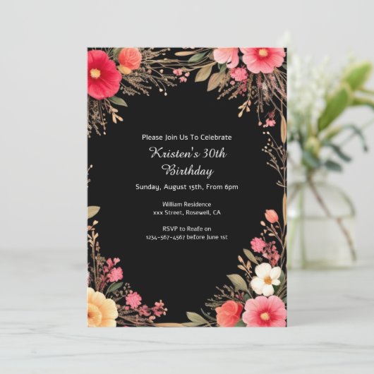 Invitation d'anniversaire florale (Debout devant)
