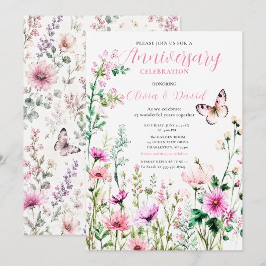 Invitation d'anniversaire florale à fleur sauvage (Devant / Derrière)