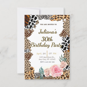 Invitation d'anniversaire florale à motif animal