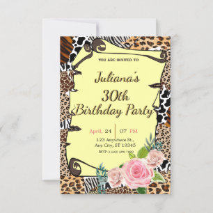 Invitation d'anniversaire florale à motif animal