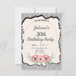 Invitation d'anniversaire florale à motif léopard