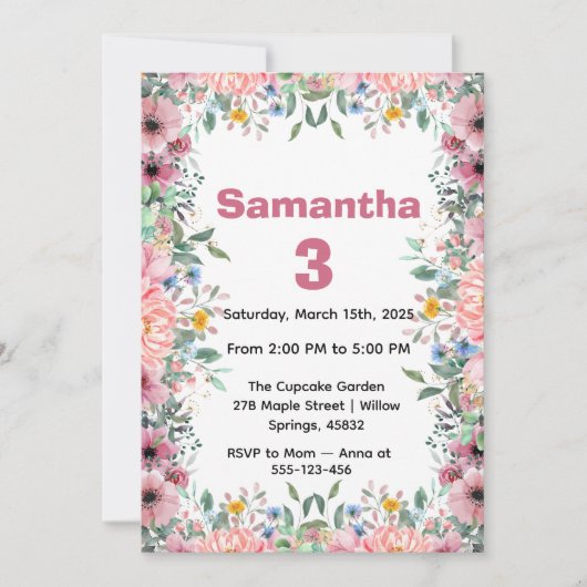 Invitation d'anniversaire florale, Anniversaire de (Devant)