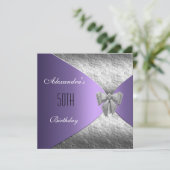 Invitation d'anniversaire florale argent violet 50 (Debout devant)