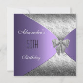 Invitation d'anniversaire florale argent violet 50 (Devant)