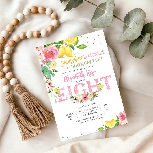 Invitation d'anniversaire florale au citron