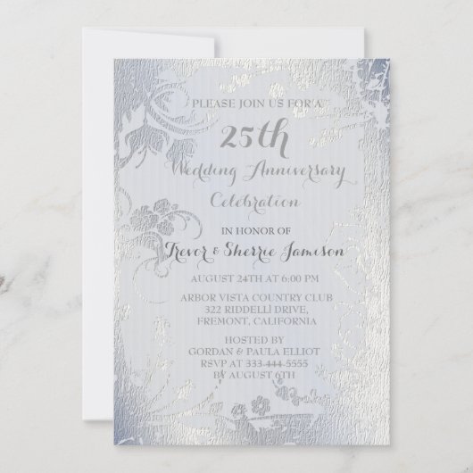 Invitation d'anniversaire florale avec reflets arg (Devant)