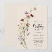 Invitation d'anniversaire florale boho (Devant / Derrière)