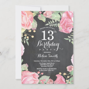 Invitation d'anniversaire florale botanique 13 ans