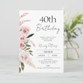 Invitation d'anniversaire florale de Boho rose vif (Debout devant)
