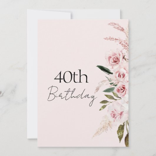 Invitation d'anniversaire florale de Boho rose vif (Dos)
