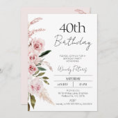 Invitation d'anniversaire florale de Boho rose vif (Devant / Derrière)