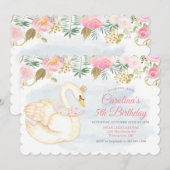 Invitation d'anniversaire florale de cygne - TOUT (Devant / Derrière)