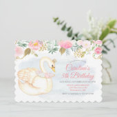 Invitation d'anniversaire florale de cygne - TOUT (Debout devant)