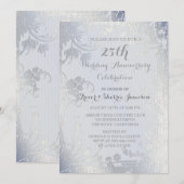 Invitation d'anniversaire florale éclat argenté (Devant / Derrière)