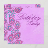 Invitation d'anniversaire florale élégante rose et (Devant / Derrière)