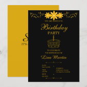 Invitation d'anniversaire florale en or de luxe (Devant / Derrière)