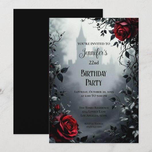 Invitation d'anniversaire florale gothique (Devant / Derrière)