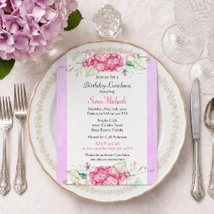 Invitation d'anniversaire florale Hydrangea rose é