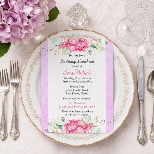 Invitation d'anniversaire florale Hydrangea rose é