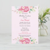 Invitation d'anniversaire florale Hydrangea rose é (Debout devant)