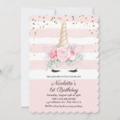 Invitation d'anniversaire florale licorne - TOUS Â (Devant)