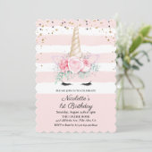 Invitation d'anniversaire florale licorne - TOUS Â (Debout devant)