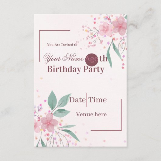Invitation d'anniversaire florale minimaliste (Devant)