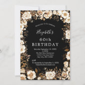 Invitation d'anniversaire florale noire blanche et (Devant)