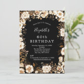 Invitation d'anniversaire florale noire blanche et (Debout devant)