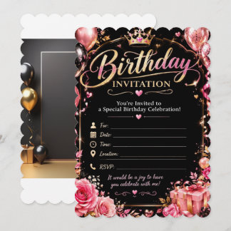 Invitation d'anniversaire florale noire et rose 🌸