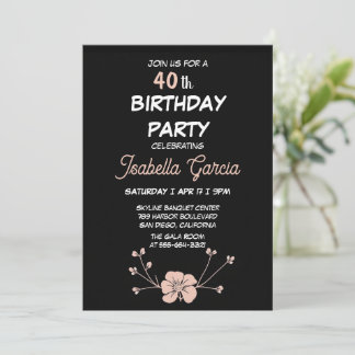Invitation d'anniversaire florale noire sombre