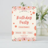 Invitation d'anniversaire florale pêche et corail (Debout devant)