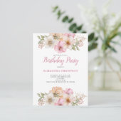 Invitation d'anniversaire florale pêche rose (Debout devant)