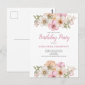 Invitation d'anniversaire florale pêche rose (Devant / Derrière)