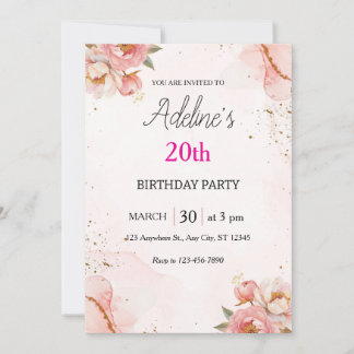 Invitation d'anniversaire florale Rose Blush