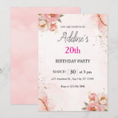Invitation d'anniversaire florale Rose Blush (Devant / Derrière)