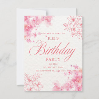 Invitation d'anniversaire florale rose élégante