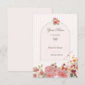 Invitation d'anniversaire florale rose pâle et cor (Devant / Derrière)