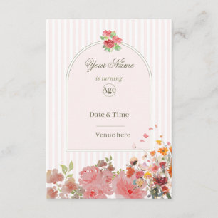 Invitation d'anniversaire florale rose pâle et cor