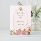 Invitation d'anniversaire florale rose pâle et cor (Debout devant)