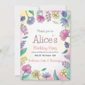 Invitation d'anniversaire florale rose pâle pour f (Devant)