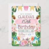 Invitation d'anniversaire florale verte colorée (Devant)
