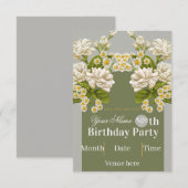 Invitation d'anniversaire florale vintage - Blanc (Devant / Derrière)