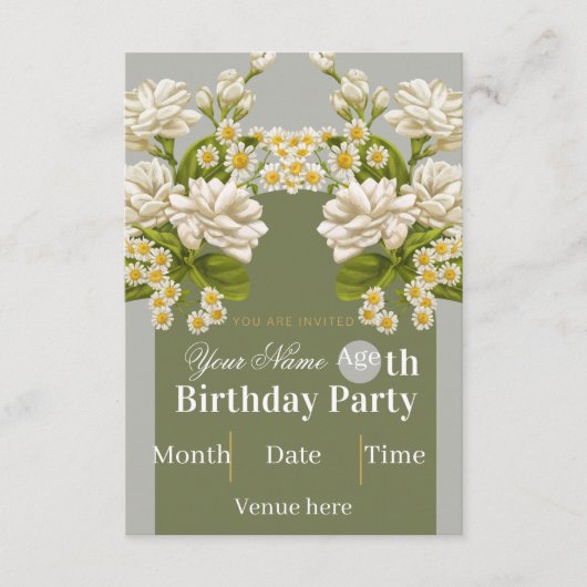 Invitation d'anniversaire florale vintage - Blanc (Devant)