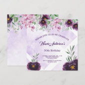 Invitation d'anniversaire florale violette élégant (Devant / Derrière)