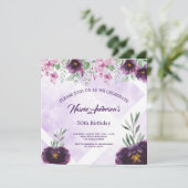 Invitation d'anniversaire florale violette élégant (Debout devant)