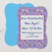 Invitation d'anniversaire florale violette pour ad (Devant / Derrière)