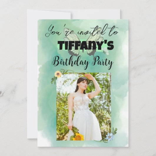 Invitation d'anniversaire Flower & Butterfly (Devant)