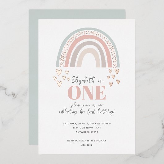 Invitation d'anniversaire Foil Boho Rainbow (Recto/Verso)
