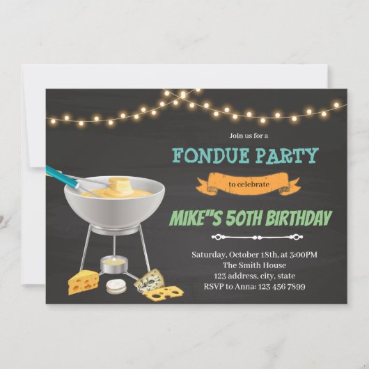 Invitation d'anniversaire fondue au fromage (Devant)